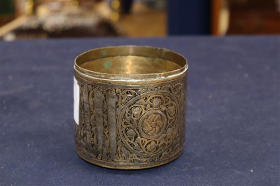 A brass inlaid pot and a bell